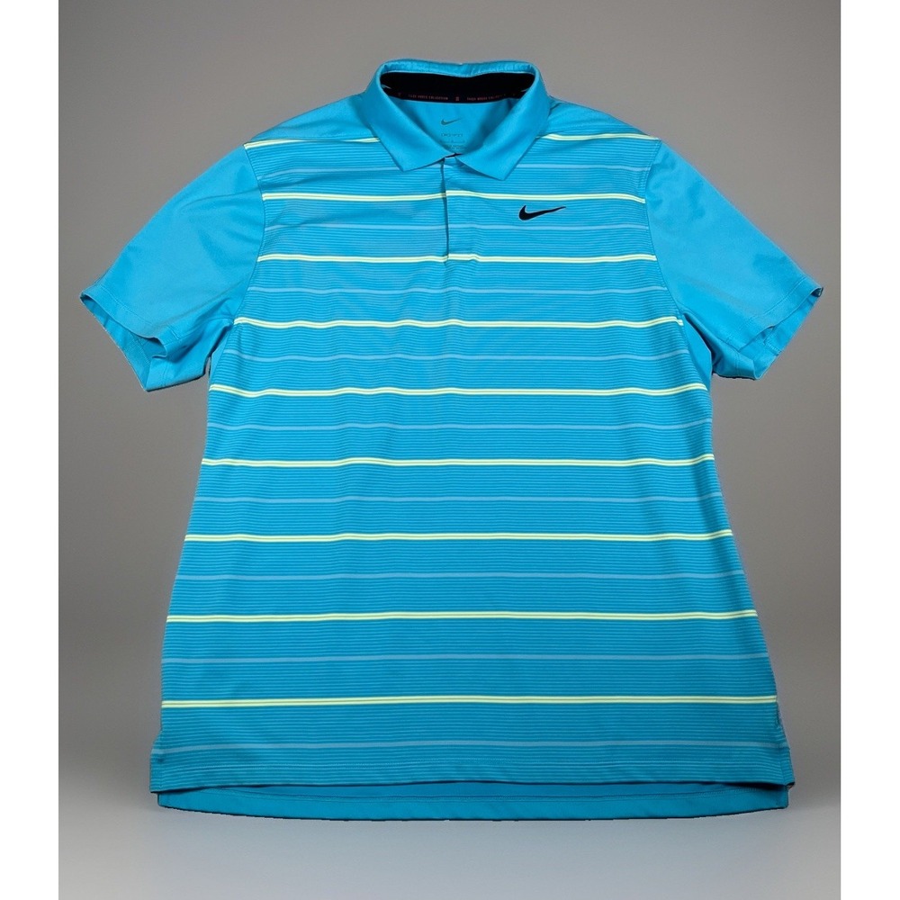 Nike Tiger Woods Dri-FIT Golf Polo Shirt Mens L Striped Breathable Collar *EUC